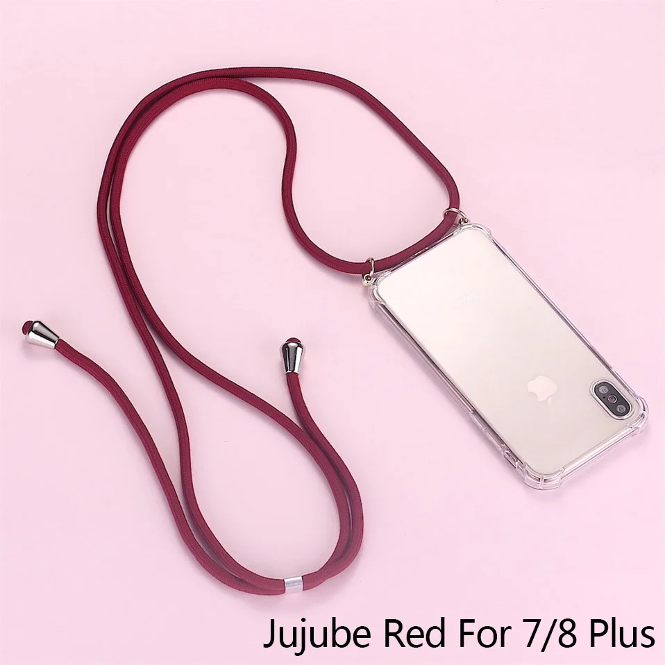 Ремешок шнур цепь лента для телефона ожерелье Ремешок Мобильный чехол для телефона для iPhone 7 плюс 8 плюс Чехол для переноски для Apple 7+ 8 плюс - Цвет: Jujube Red