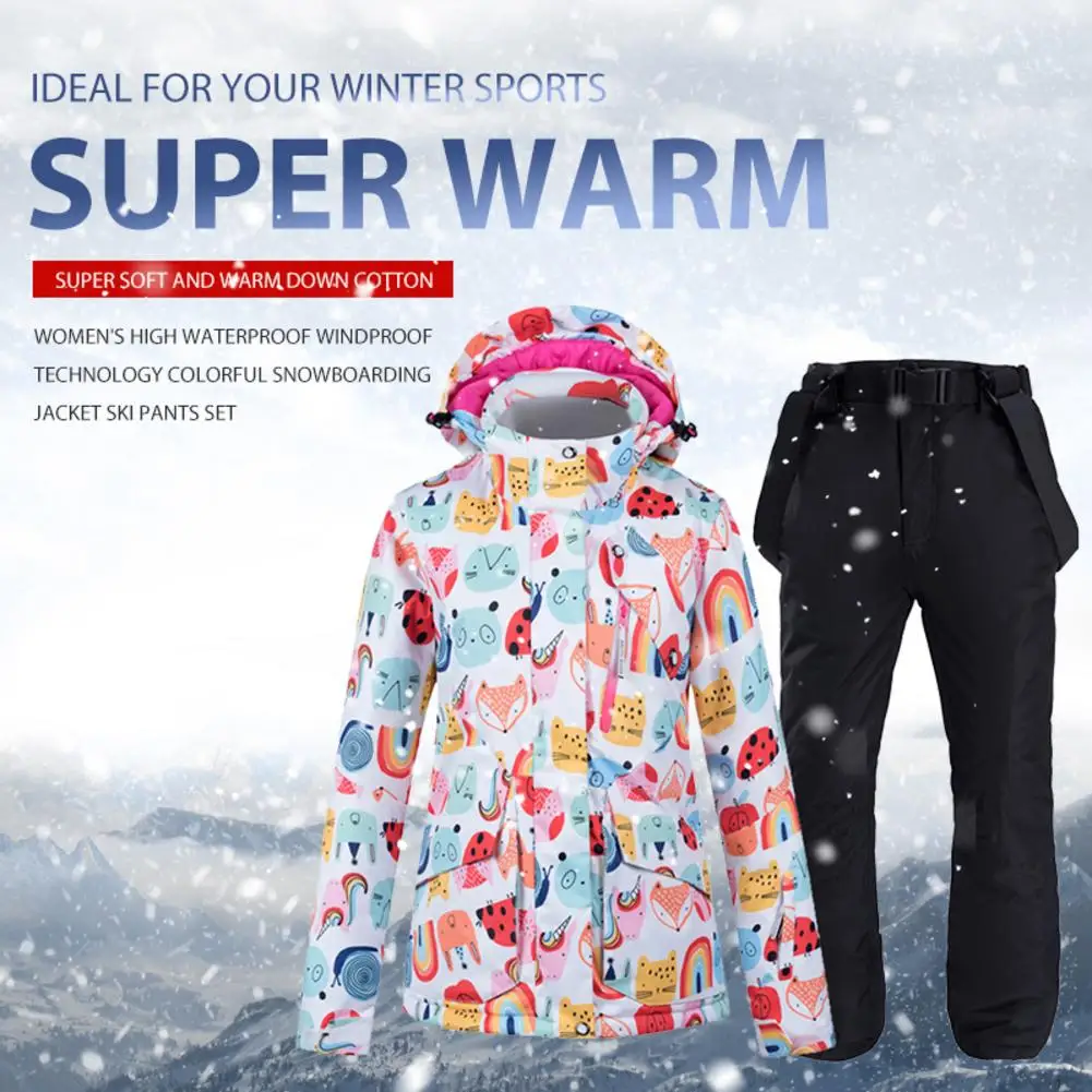 Женский лыжный костюм, Теплая Лыжная куртка и штаны, комплект, водонепроницаемая ветрозащитная куртка для сноуборда, зимний женский лыжный костюм, зимняя куртка