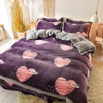 

High Quality Winter Bedding Set Fleece Cashmere AB Side Duvet cover Set Flat Sheet Pillowcases Warm Soft Bed Set King Queen Size