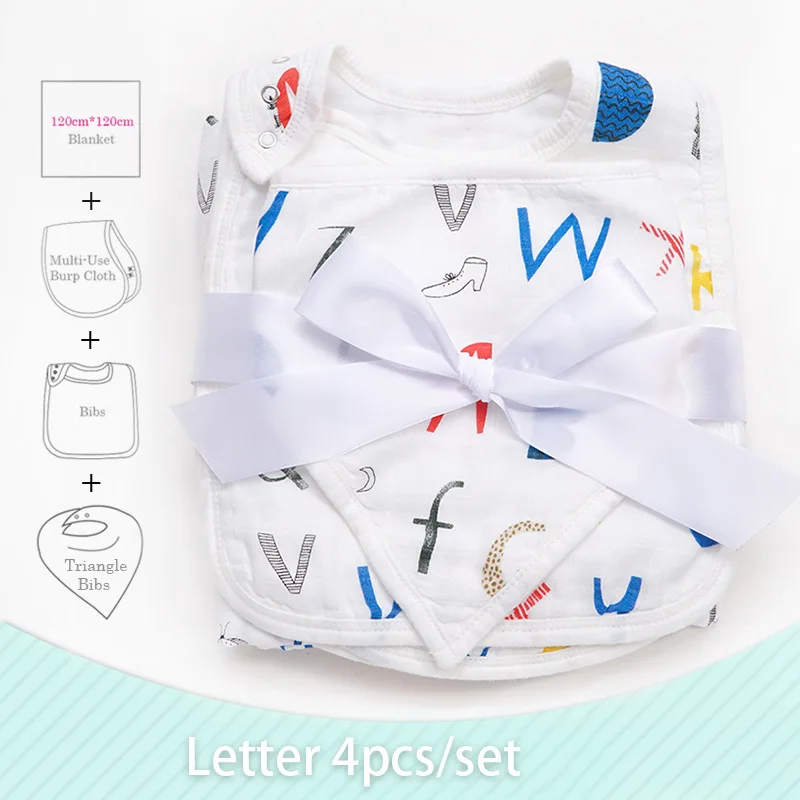 The letter 4 шт./партия, новые бамбуковые хлопковые детские одеяла, конверт для пеленки для новорожденных, подгузники из муслина, модные детские Банные полотенца, шарф - Цвет: The letter
