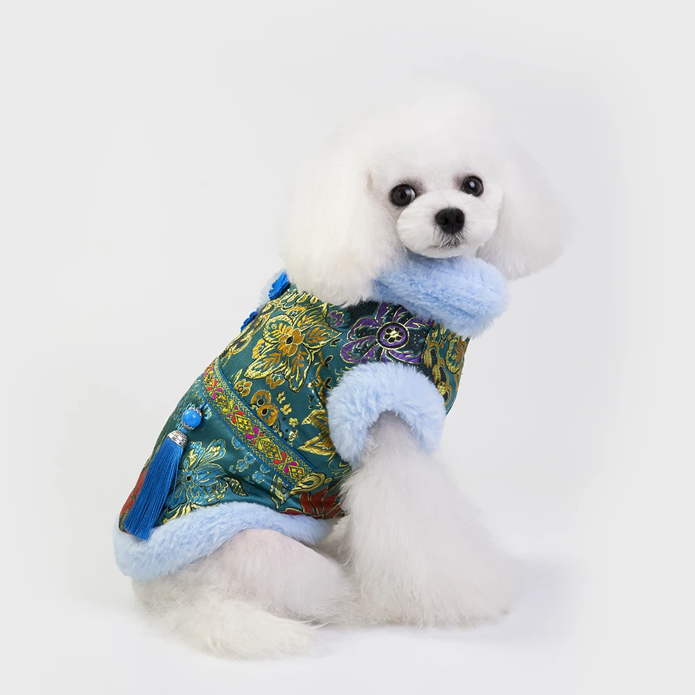 Z49 новогодний костюм для домашних животных зимний Китайский традиционный костюм в стиле Тан одежда с двумя ногами осенняя куртка с хлопковой подкладкой для собак