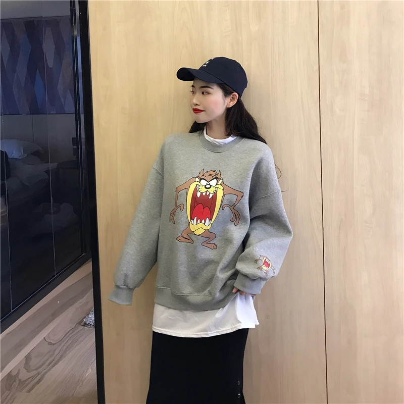 Поддельные два предмета harajuku стиль одежда модный бренд плюс размер мультфильм Повседневная Свободная кофточка осень зима толстовки женские топы