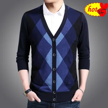 

New Fashion 2020 6% Wool Sweaters Mens Cardigan Jumpers Knit V Neck Autumn Slim Fit Patterns Slim Fit Casual Men Clothes