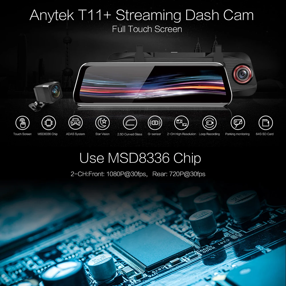 

Car DVR Camera 9.66Inch Full Touchscreen 150 Degree 2.5D Wide Angle Lens Dash Cam Recorder G-sensor ADAS Parking Monitoring