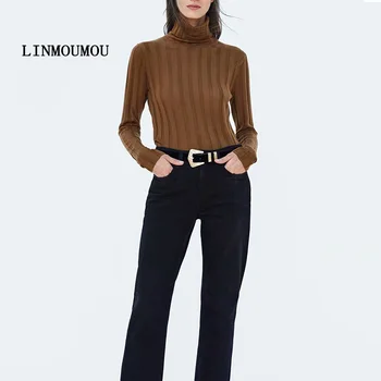 

Fashion autumn new ladies sweater solid color high collar sweater casual slim temperament sweater