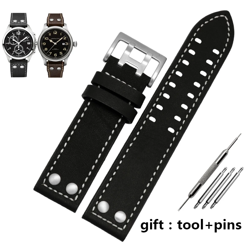 black white silver Ремешок для часов из натуральной кожи для часов H760250 H77616533, брендовые ремешки для часов 20 мм, 22 мм, с застежкой на кнопку - Цвет ремешка: black white silver