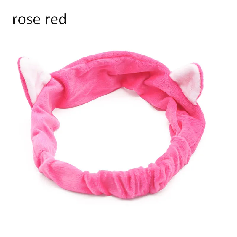 Розово-красный Коралловый флис Hairbow повязка на голову для мытья лица макияж Женская банная маска Милая повязка на голову с кошачьими ушами эластичные мягкие аксессуары для волос в виде тюрбана - Цвет: Розово-красный