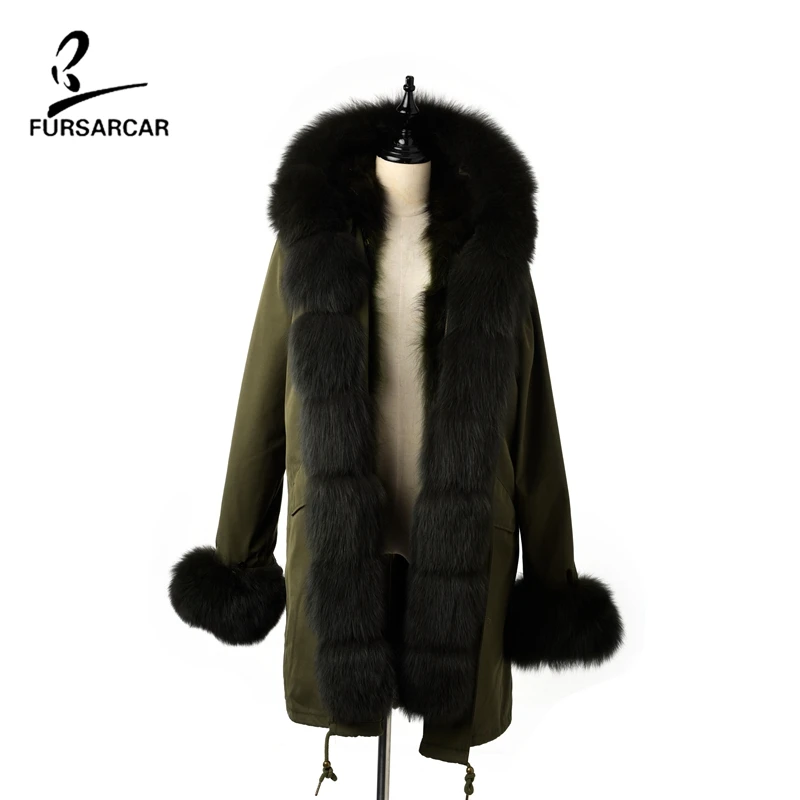 Green With Green Мех Sarcar Зима Новая женская подкладка из натурального кроличьего меха парка пальто женские куртки и пальто с воротником из лисьего меха капюшон толстые пальто - Цвет: Green With Green