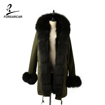 

FURSARCAR Amy Green Parka With Black Fur Collar Hooded Women Jackets And Coats For Female Winter Thick Warm Clothing 2019 New