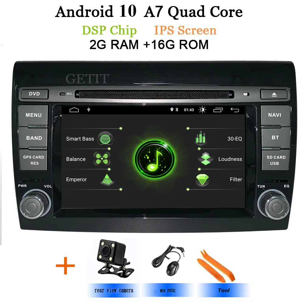 Автомобильный мультимедийный плеер Android 10 gps 2 Din стерео система для Fiat/Bravo 2007-2012 Восьмиядерный 4 ГБ ram радио am fm Wifi USB - Цвет: DSP-IPS-2G-Rear cam