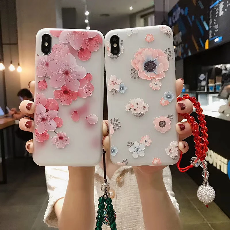 Кристальный ремешок для женщин чехол iphone 11 Pro Max X XR XS розовый цвет цветочный