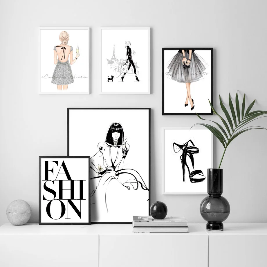 Fashion Girl High heels Paris tower Wall Art Canvas Painting Nordic Posters And Prints Pictures For Living Room Home Decor | Дом и сад