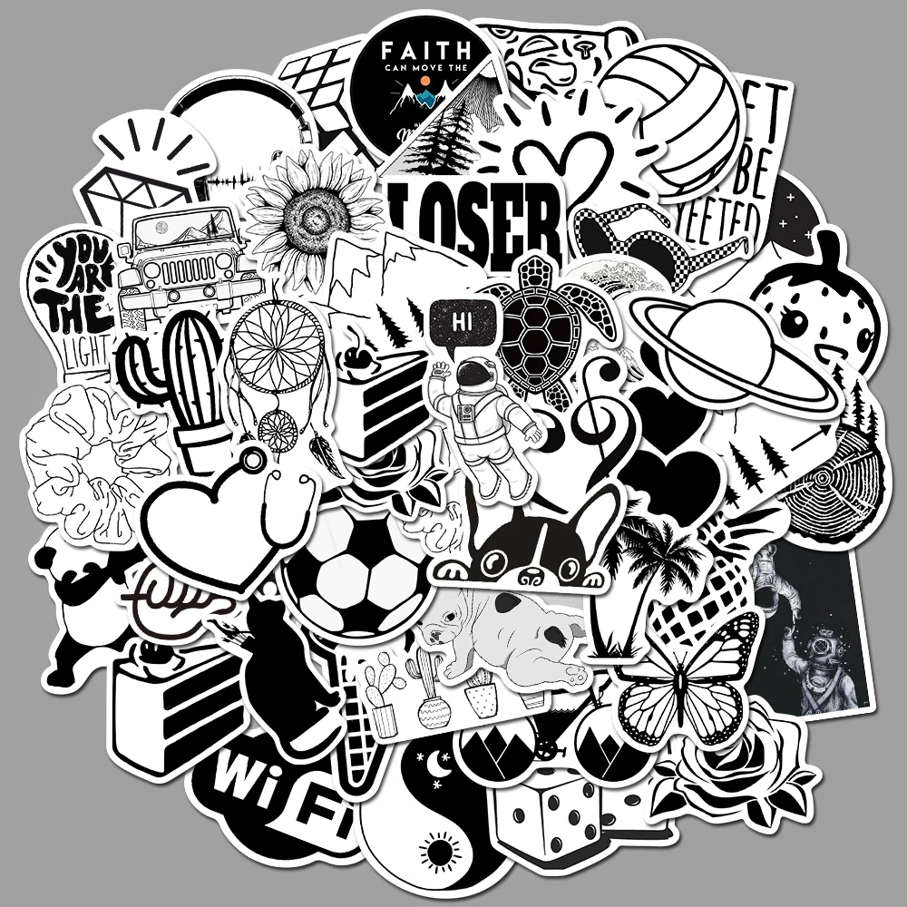 AZ090(50Pcs) 50 шт./упак. Черный и белый Стикеры s граффити Стикеры для скейтборда ноутбук Чемодан стайлинга автомобилей Стены акустической гитары Прохладный Vinly Стикеры s - Цвет: AZ090(50Pcs)