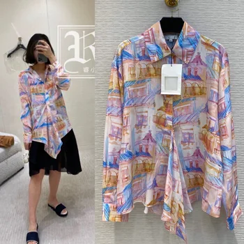 

2020 New High Quality Real Silk Blouse Heavy-Weight Mulberry Shirt Ladies Brand Name Printed Long Top