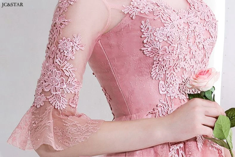 Abito damigella rosa Черпак шеи Кружева богемное розовое свадебное платье для гостей длинное vestidos de dama de honor para boda