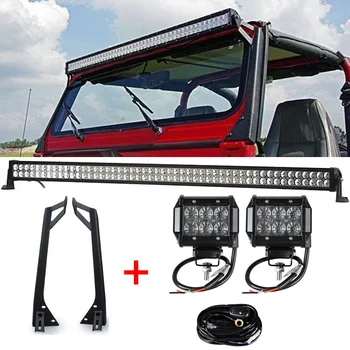 

1 x 288W 50'' LED Light Bar + 2 x 18W Light Bar Work Light + YJ Windshield Mounting Brackets for Jeep Wrangler YJ 87-95 4WD SUV