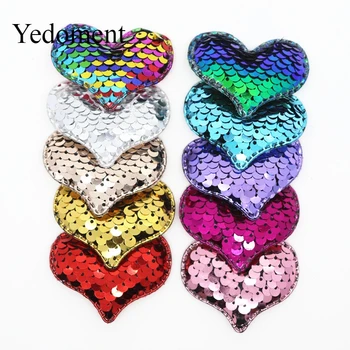 

20PCS Double Color Reversible Sequin Heart-Shaped Applique Patches For Hair Clips, DIY Craft Decoration Y19072902