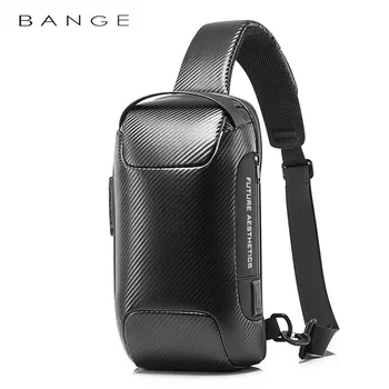 BANGE-업그레이드 남성 방수 다기능 탄소 섬유 패턴 크로스 바디 백, USB 슬링 숄더 백, 메신저 체스트 백 팩