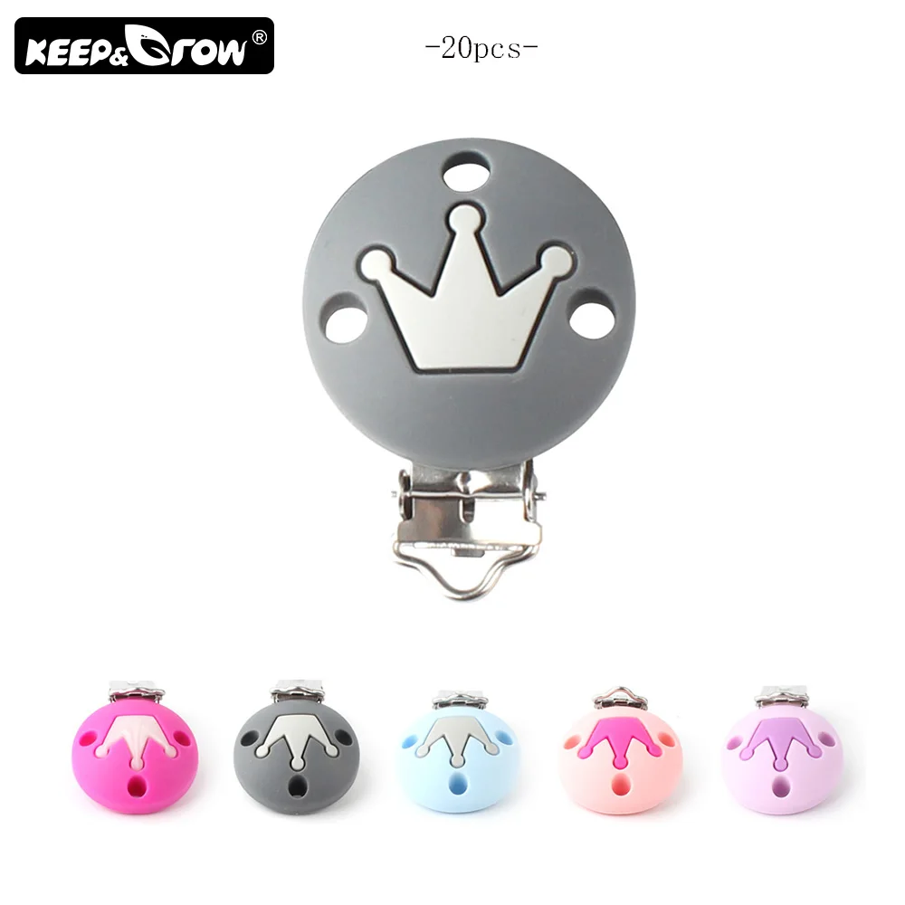 

Keep&Grow 20Pcs Silicone Pacifier Clips Crown Holder Nipple Clasps Baby Teething Beads Silicone Teether DIY Necklace Accessories