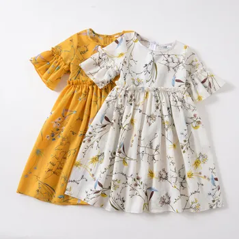 

Children Dresses Kids Girl Short Sleeves Floral Printing Dress Baby Girl Summer Ruched Casual Dresses For Girls Robe Fille #LR1