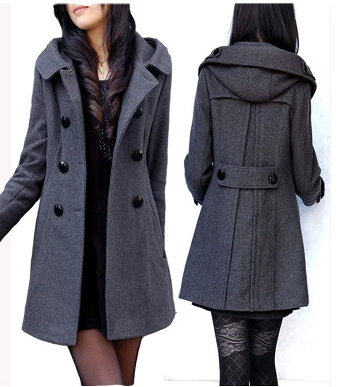 Тренч для женщин плюс размер хит модных продаж Женская шерстяная смесь зимнее благородное длинное пальто куртка, с капюшоном бушлат S-3XL