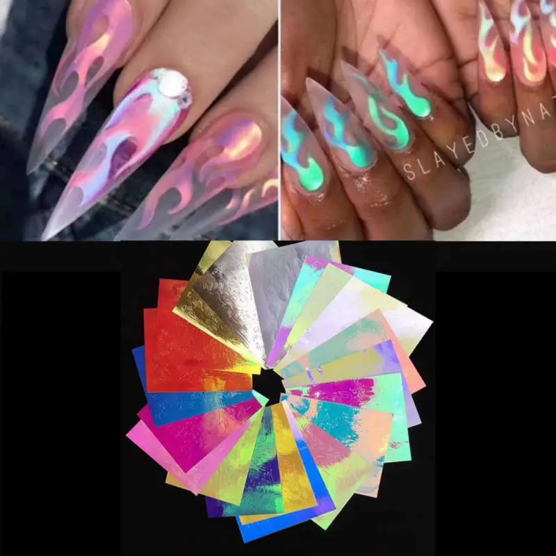 

Leaf Adhesive Decal Thin Laser Stripe Sticker 20pcs Fire Holographic Nail Sticker DIY Nail Art Manicure Foil Nail Flame Sticker