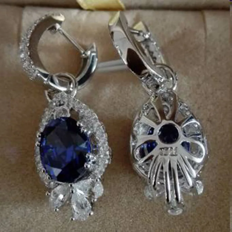 Qi Xuan_Fashion Jewelry_AAA CZ синий камень Earrings_S925 Твердые серебряные модные синие серьги производитель прямые продажи