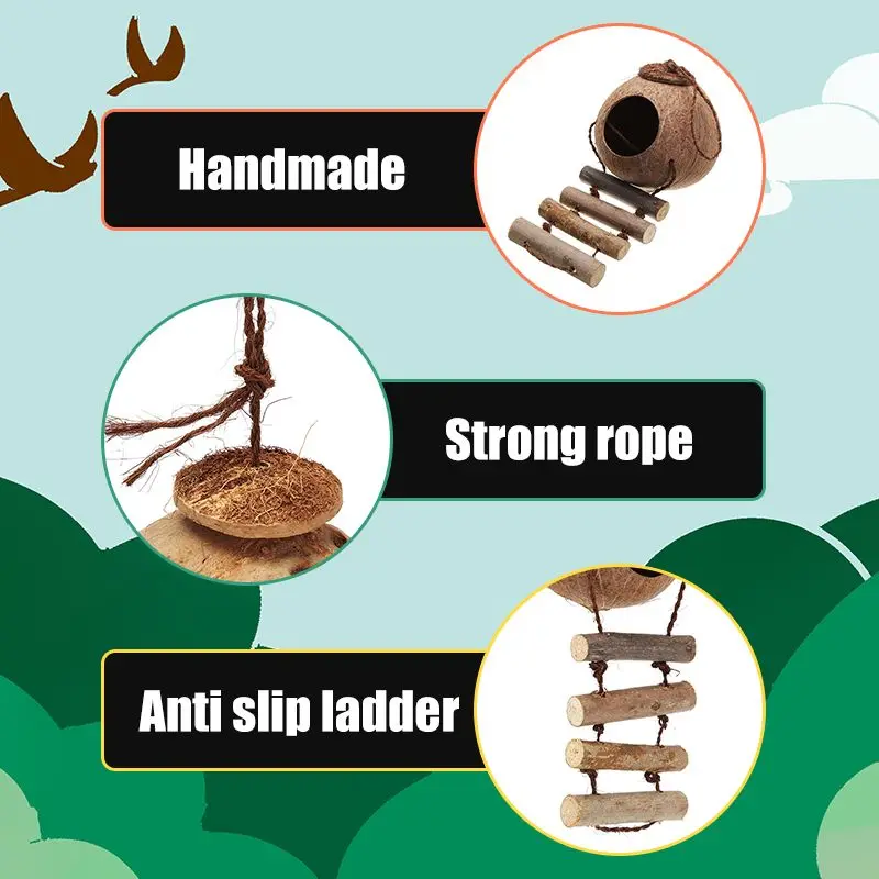 Подвесной шнур лестница Птичье гнездо дом натуральный кокосовой скорлупы Форма Pet попугаев плавники воробьи клетка для попугая