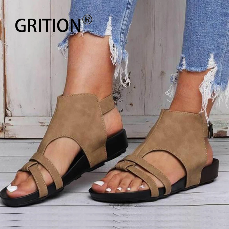 GRITION/женские сандалии платформа танкетка каблук без шнуровки на матовые туфли из