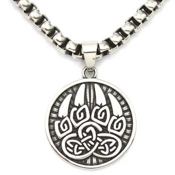 

Nordic Mythology Style Wolf Claw Totem Vintage Men Stainless Steel Round Pendant Necklace