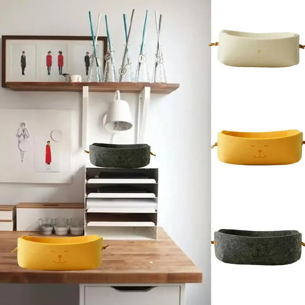 

Candy Color DIY Foldable Office Desk Smile Felt Storage Basket Hallway Entrance Key Small Storage Box Supplies