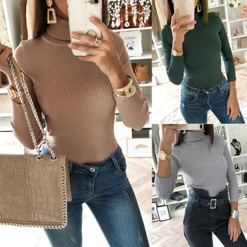 

Women Fashion Long Sleeve Bodysuit Leotard Tops Turtleneck Jumpsuit
