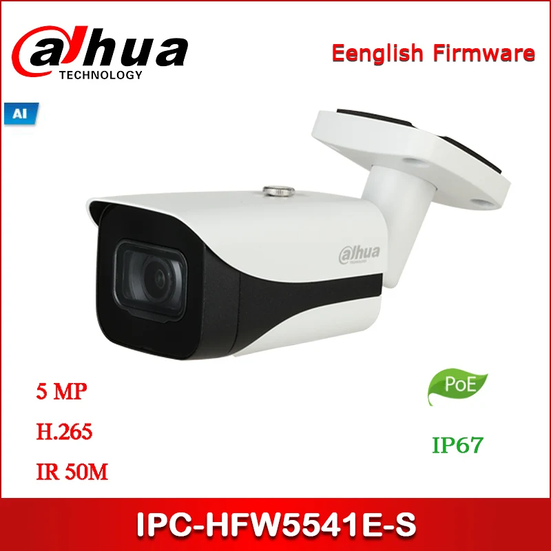 

Dahua IP camera IPC-HFW5541E-S 5MP WDR IR Bullet AI Network Camera Starlight+ IR 50M Support POE