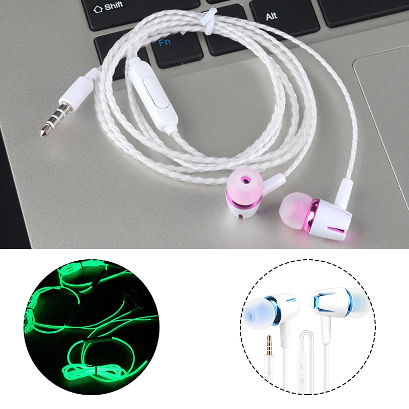 

Portable Sport Luminous Headset 3.5mm Plug Wired Glowing Earphone with Mic Volume Control Bass Earbud For Mobile Phone