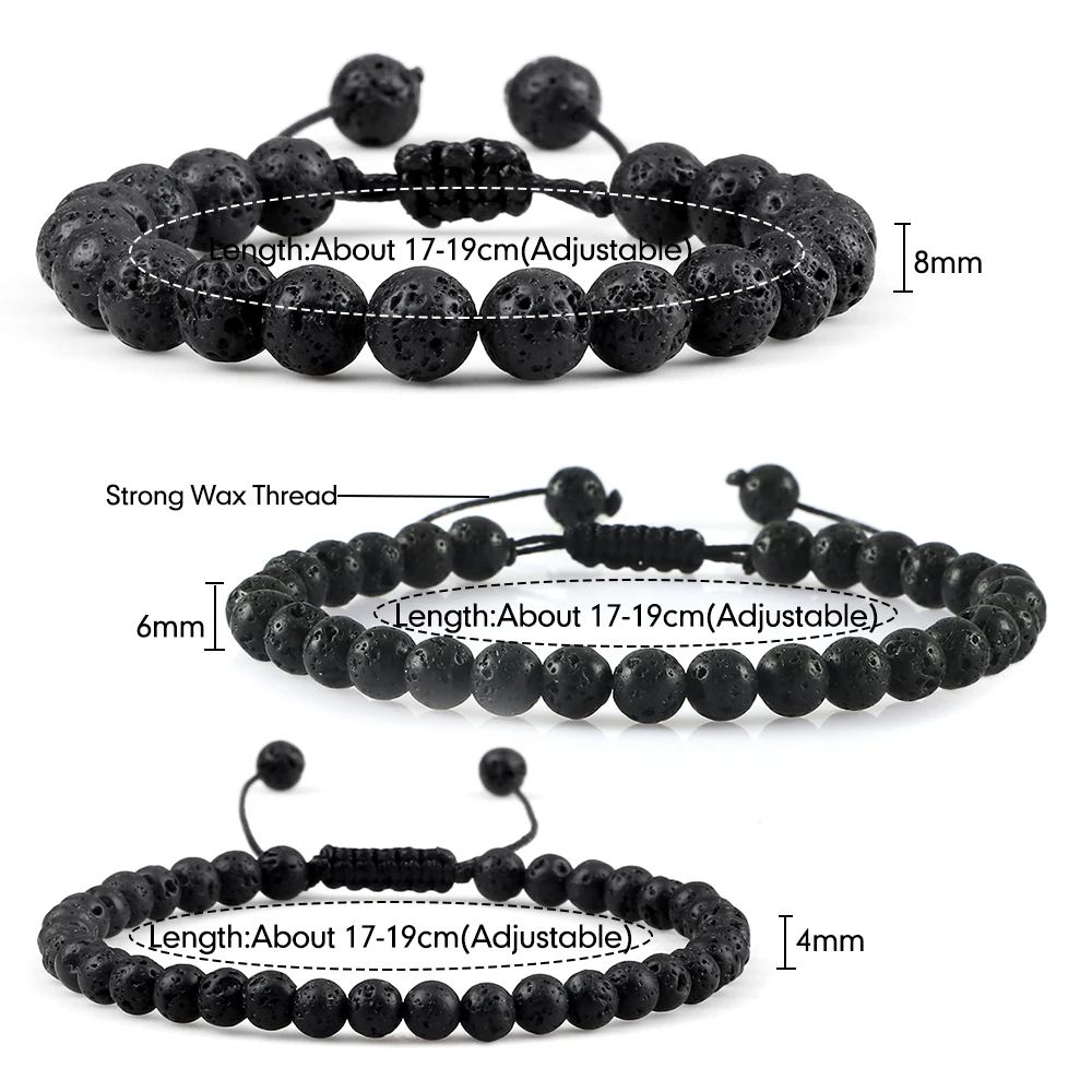 8mm Men Bracelet Natural Stone Lava Rock Beads Bracelets