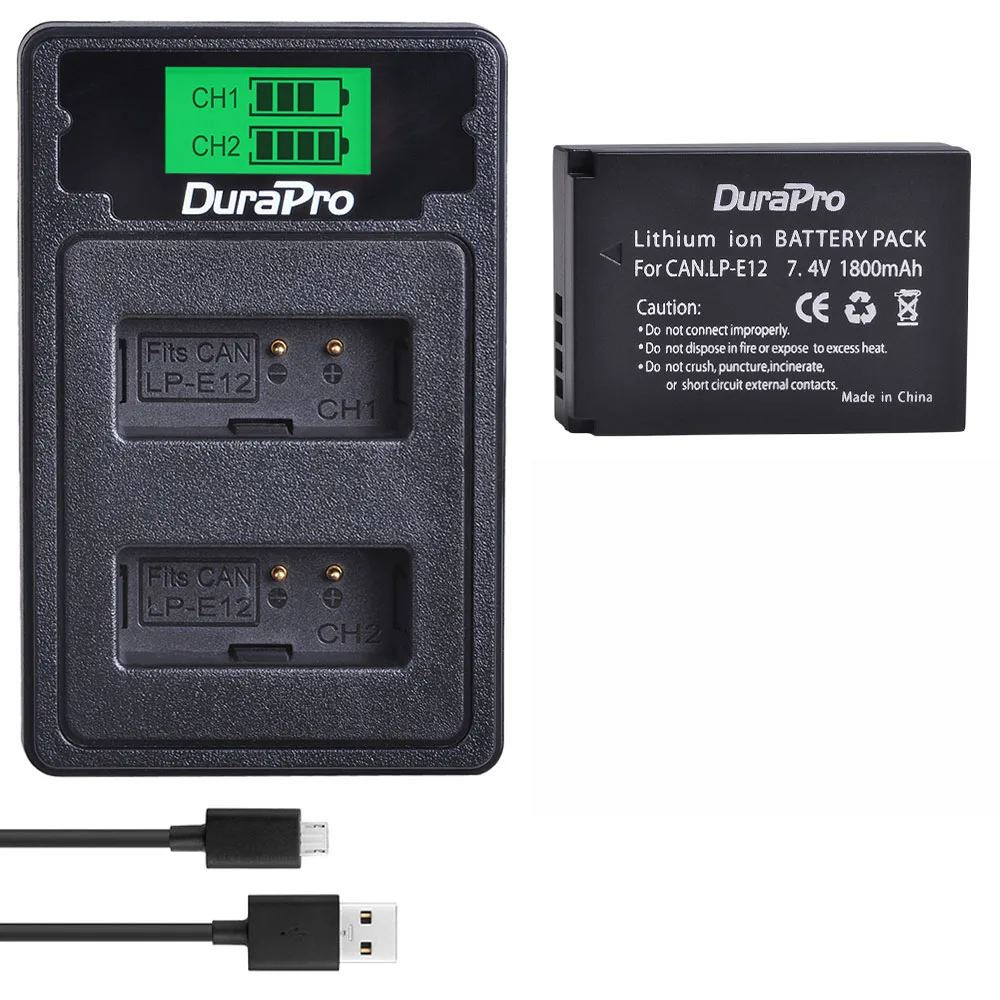 1 Battery Set DuraPro 2x1800 mAh LP-E12 LP E12 Аккумулятор для камеры+ ЖК-Зарядное устройство USB для Canon EOS M50 M100 100D Kiss X7 Rebel SL1 DSLR камеры - Цвет: 1 Battery Set