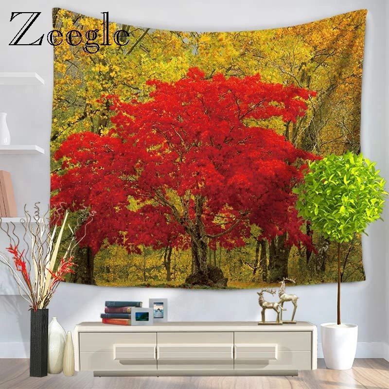 Zeegle Scenic Pattern Tapestry on the Wall Microfiber Wall Carpet Mandala Printed Tapestry Wall Art Geometric Forest Tapestry