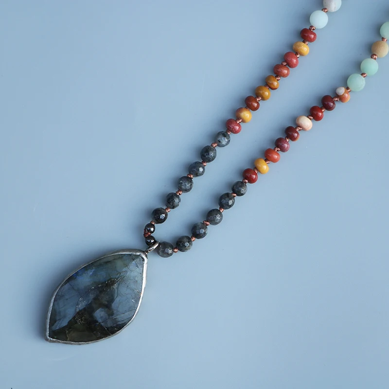 EDOTHALIA натуральный черный кулон из Лабрадорита ожерелье для женщин 6 мм матовый амазониат 108 мала бусины в стиле бохо ожерелье