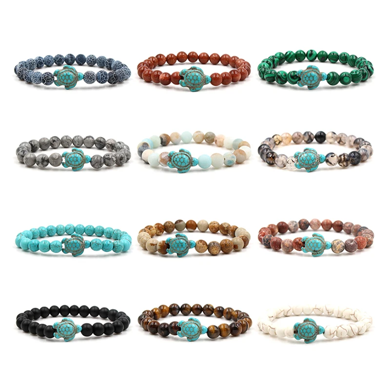 

Summer Style Sea Turtle Beads Bracelets For Women Men Classic Natural Stone Elastic Friendship Bracelet Beach Jewelry