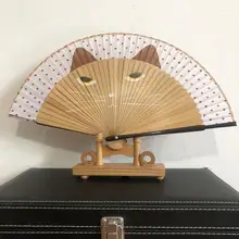 Китайский старинный стиль, винтажный узор в виде кошки, с кисточками, для танцев, складной веер, подарок для рукоделия, вечерние подарки, летнее украшение для дома