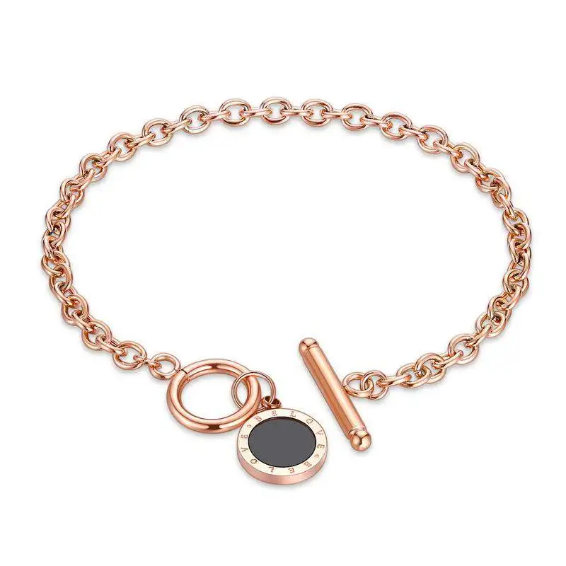 

Hemiston Personality Titanium Steel Rose Gold Bracelet Black Round Lady Bracelet For Women Gift