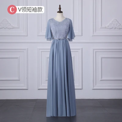 C long blue grey С О-образным вырезом шифоновое платье для подружки невесты Рубашка с короткими рукавами элегантное платье Для женщин для Свадебная вечеринка, платье для праздников, Марино простое сексуальное платье для выпускного вечера - Цвет: C long blue grey