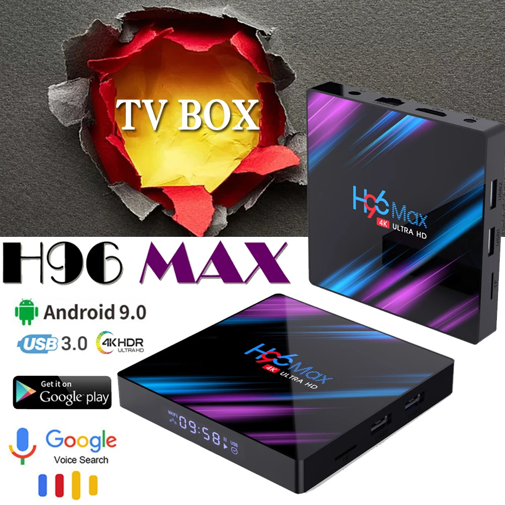 

H96 Max-3318 Android 9.0 Smart TV Set Top Box DC 5V/2A High speed USB 3.0 2.4/5.0G WiFi 4K Bluetooth 4.0 Smart TV Box H96 max