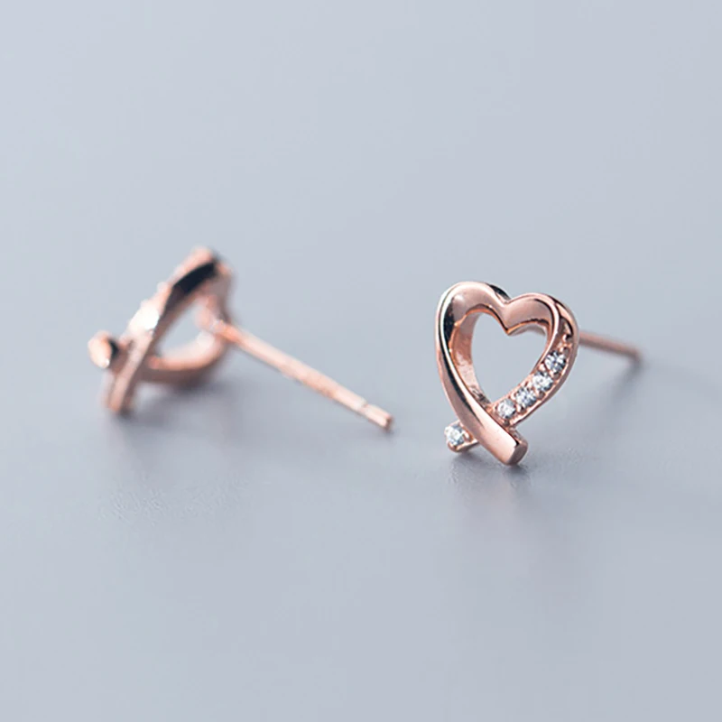 G2006 Rose Gold Trusta 925 пробы серебряные ювелирные изделия модные милые миниатюрные 8 мм X 7 мм полые серьги-гвоздики в форме сердца подарок для девочек, детей, леди DS514 - Окраска металла: G2006 Rose Gold