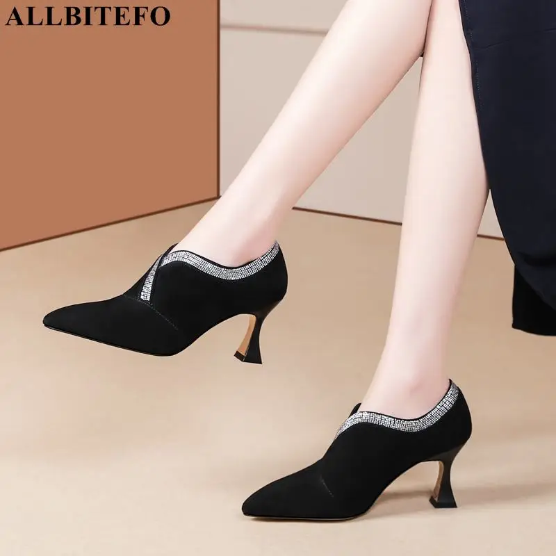 

Size 34-43 Beautiful Ribbon Fashion Sexy Suede Sheepskin Genuine Leather Night Club Party High Heels Women Heels Shoes