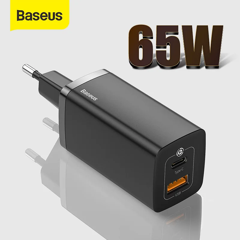 Baseus 65W GaN Charger Dual Port QC 3.0 PD3.0 Type C PD USB Charger Fast Charger For iPhone 12 11 Xiaomi Samsung Laptop Charger