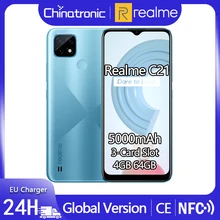 realme C21 4GB 64GB Global Version Android 10 Mobile Phone 6.5"HD Helio G35 5000mAh 13MP AI Triple Camera 10W EU Charger 3-Card