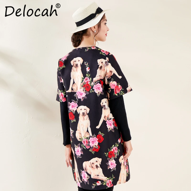 Delocah, Осень-зима, Новое Женское пальто, подиум, модное, дизайнерское, короткий рукав, модное, кристальная аппликация, принтованное, Женское пальто