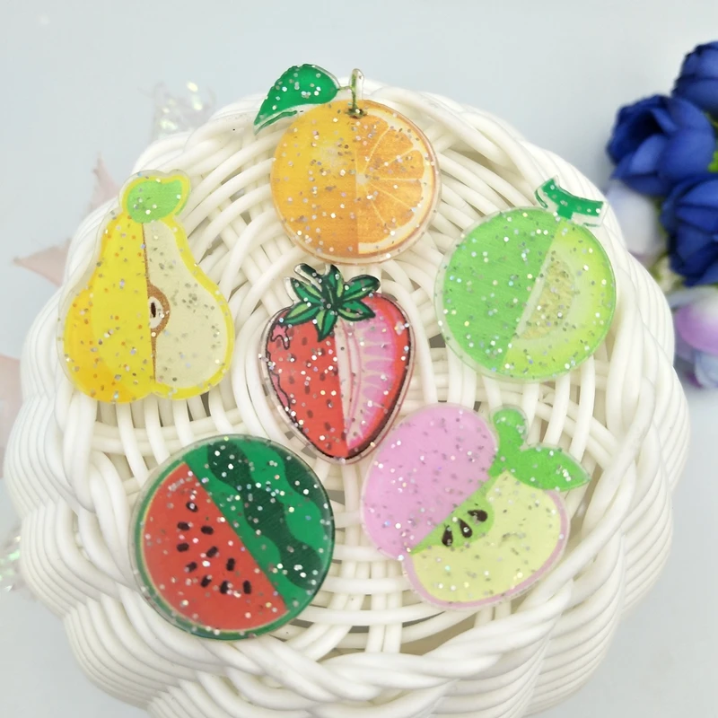 12 шт./лот смешанные блестящие фрукты коллекция акриловые Кабошоны с плоским