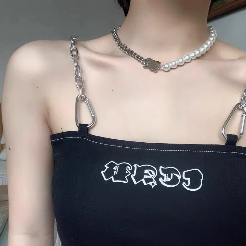 Ins уличное модное жемчужное ожерелье-ошейник с буквами для женщин Harajuku уличная цепочка ожерелье металлический воротник